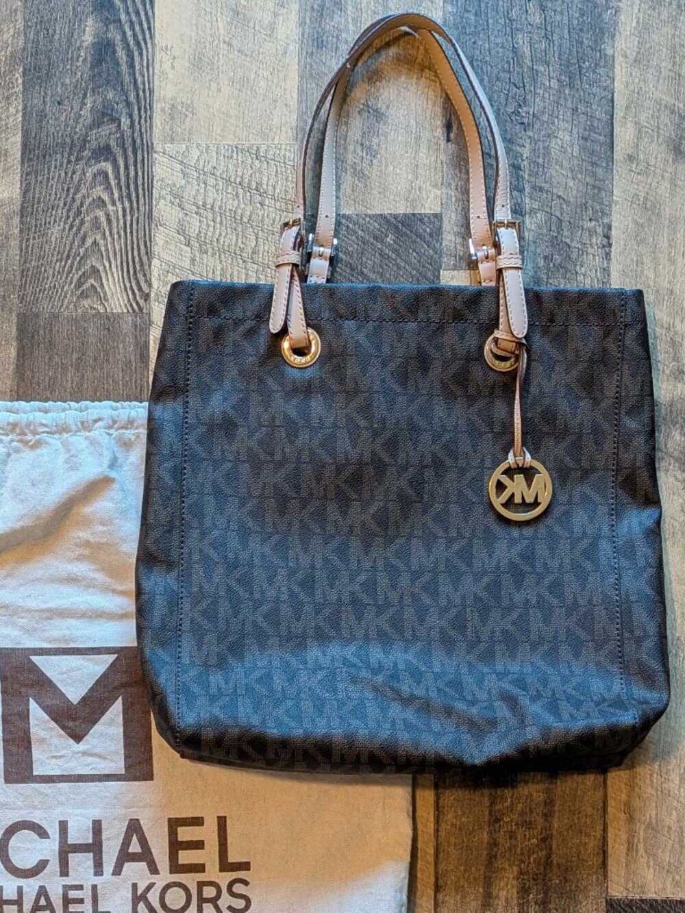Michael Kors Shoulder Bag Logo Tote Brown 14”x14”x4”